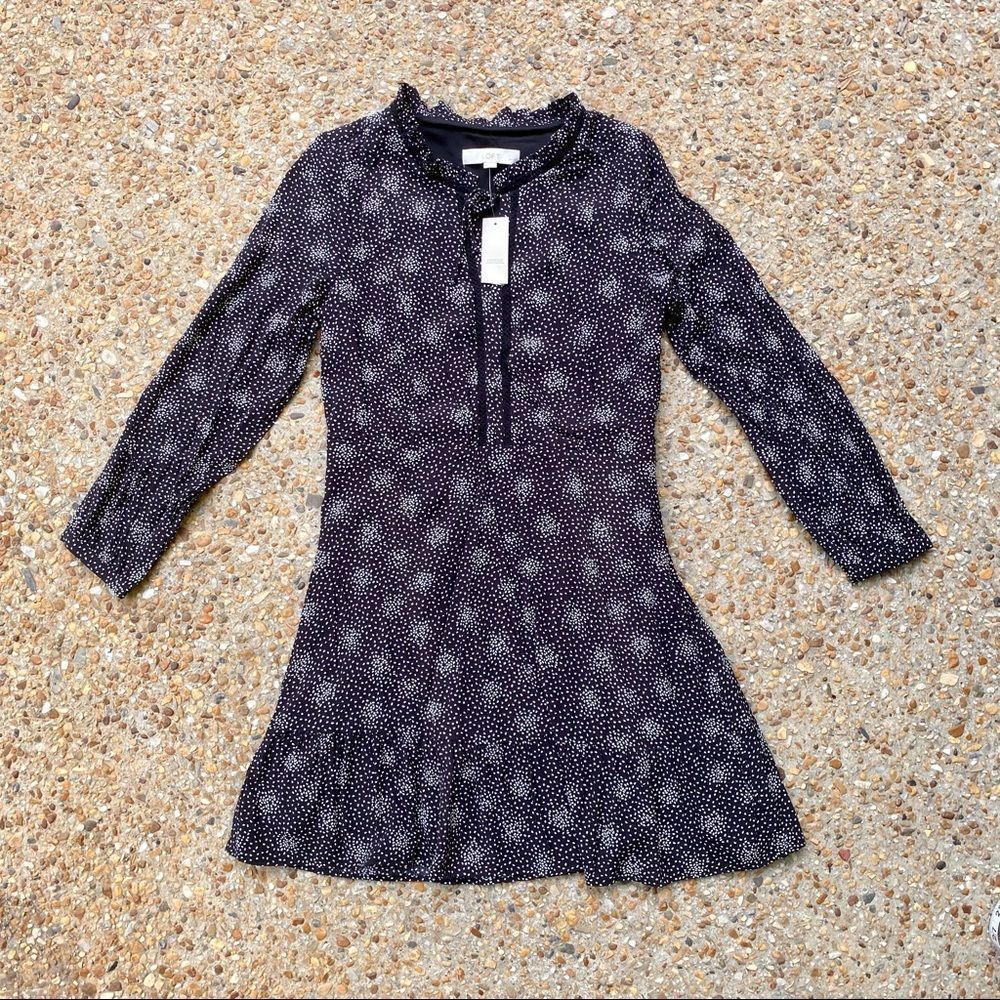 NWT LOFT Whimsigoth Splattered Dot Tie Front Long Sleeve Dress Size 8P